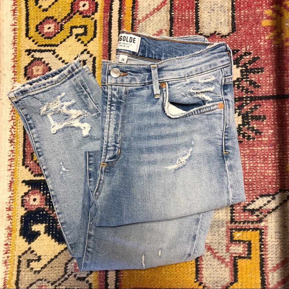 Agolde Sophie high rise cropped distressed denim